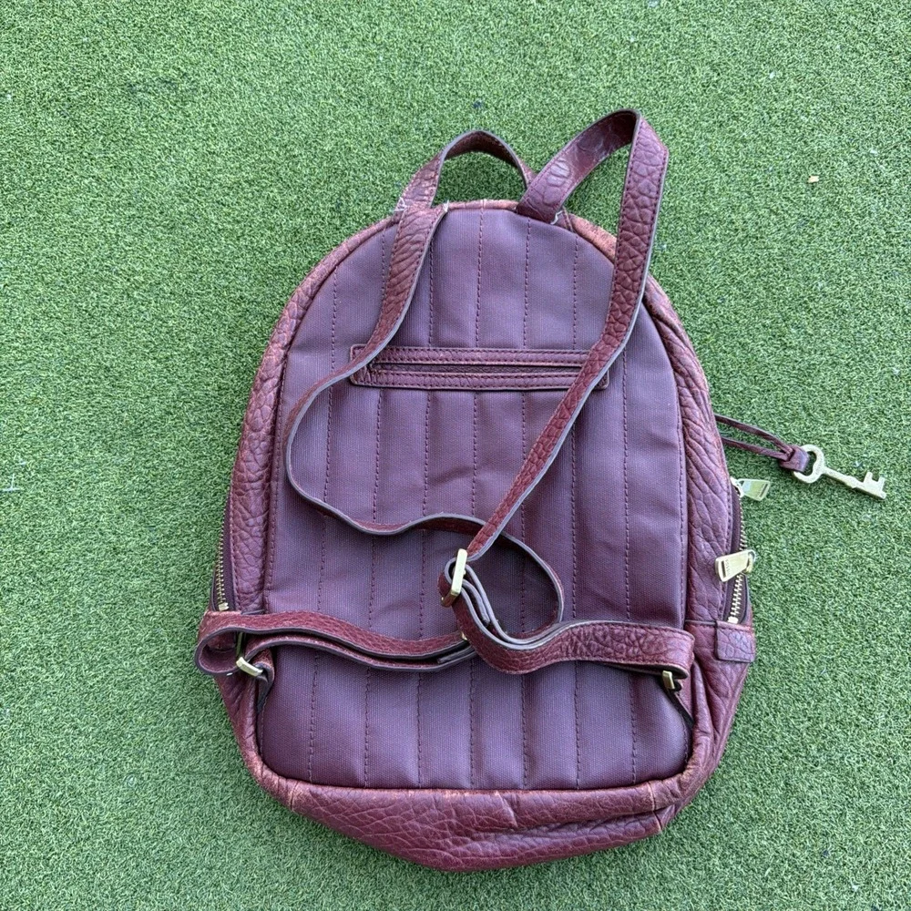 Fossil Textured Min Backpack Dark Red Lamb Hide Leather Gold Zippers Vintage